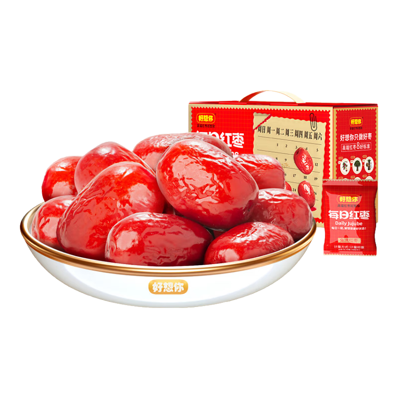 好想你_每日红枣 蜜饯果干零食新疆特产原料大枣灰枣即食礼盒装 一级灰枣840g/箱(内含28袋)