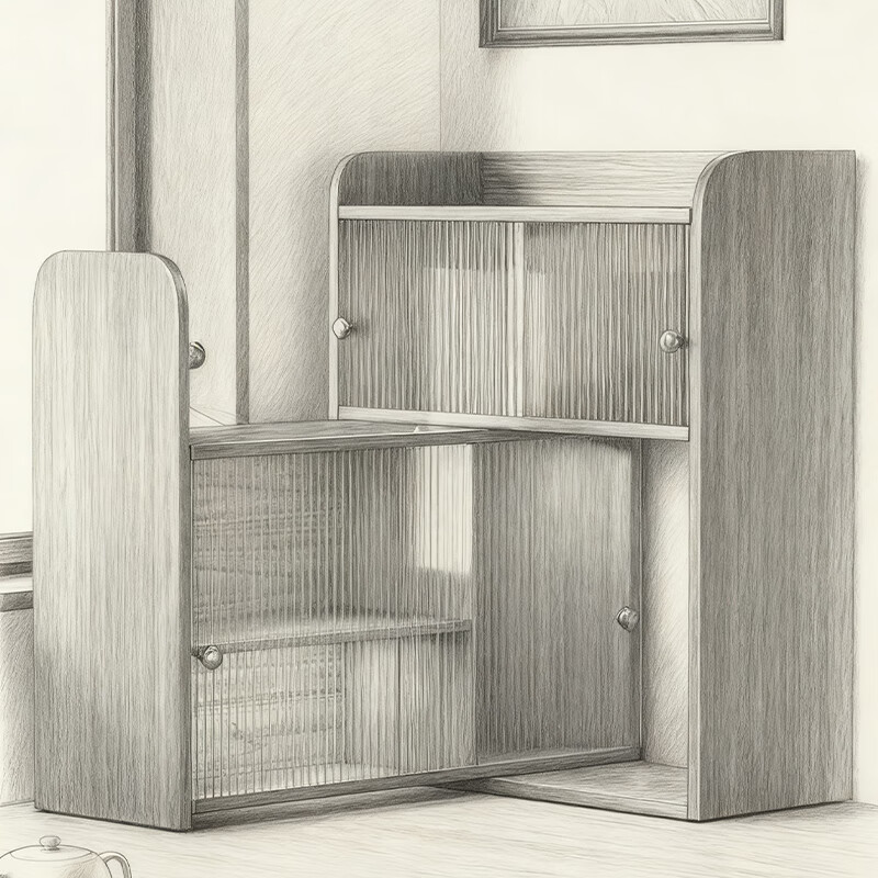 尔思家厨房收纳柜杯子收纳置物架餐桌台面上桌面杯架防尘调味品储物柜 胡桃-长虹