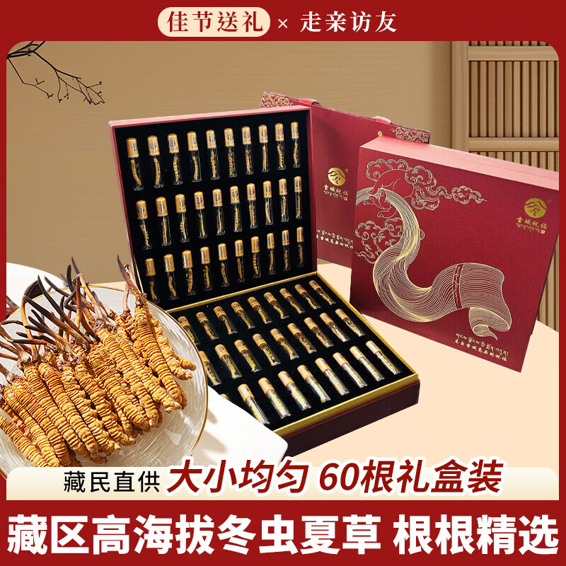 雪域祝福高海拔 冬虫夏草 实惠装老人营养品送礼家庭滋补品中秋礼盒送礼 60根*1盒 5根1克
