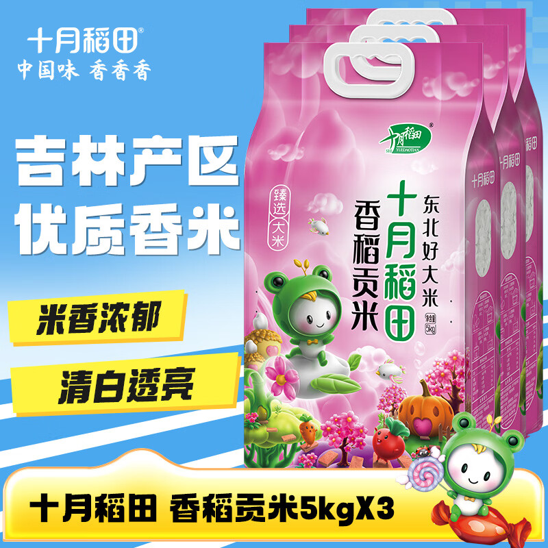 十月稻田【2025年新米】香稻贡米5kg 寿司香米 东北大米10斤 3袋