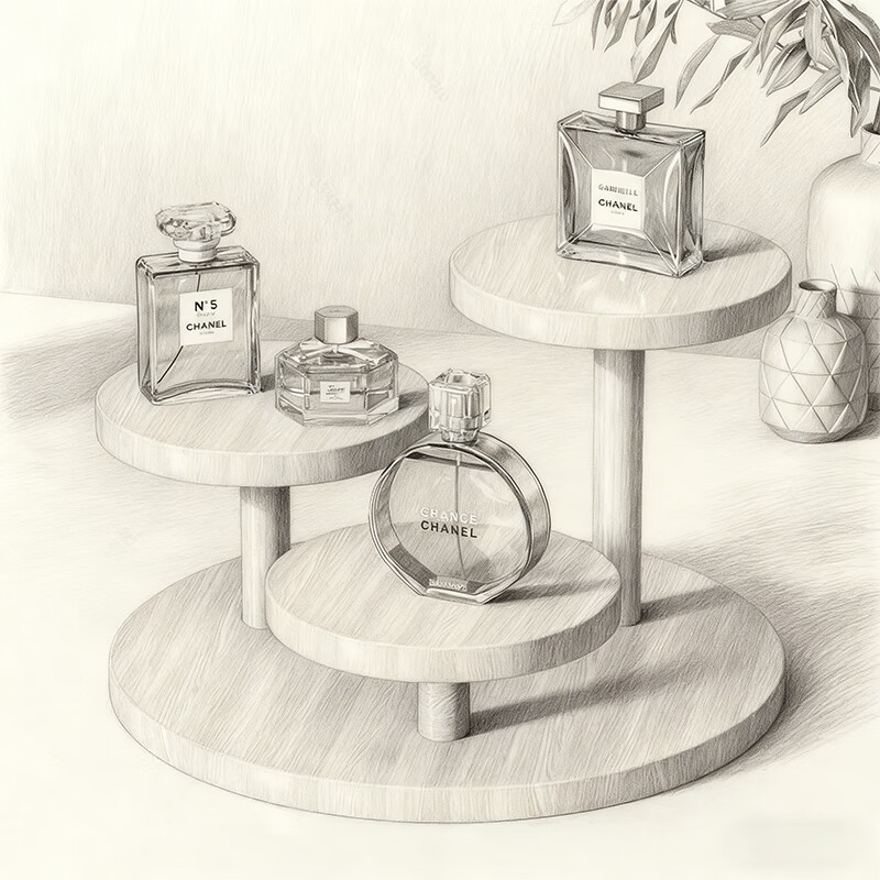 尔思家桌面置物架实木阶梯展示架木质手办小摆件花架收纳架产品展示架 圆形实木置物架-B款