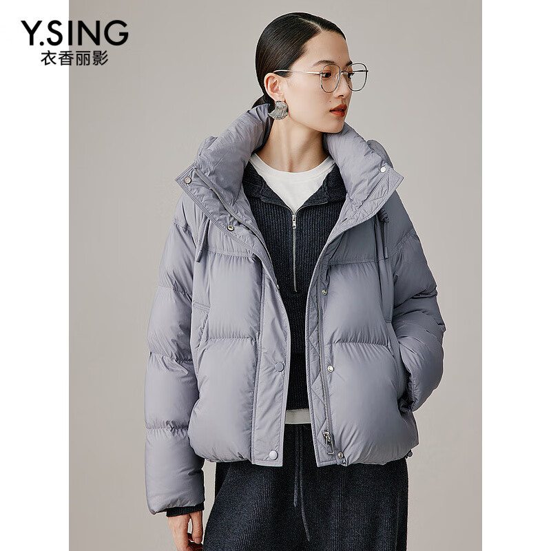 衣香丽影【云朵零压】衣香丽影立领连帽服女短款2025冬装新款灰色外套 灰色 【云朵零压】90安心绒- S-XL S 155/80A 90-105斤