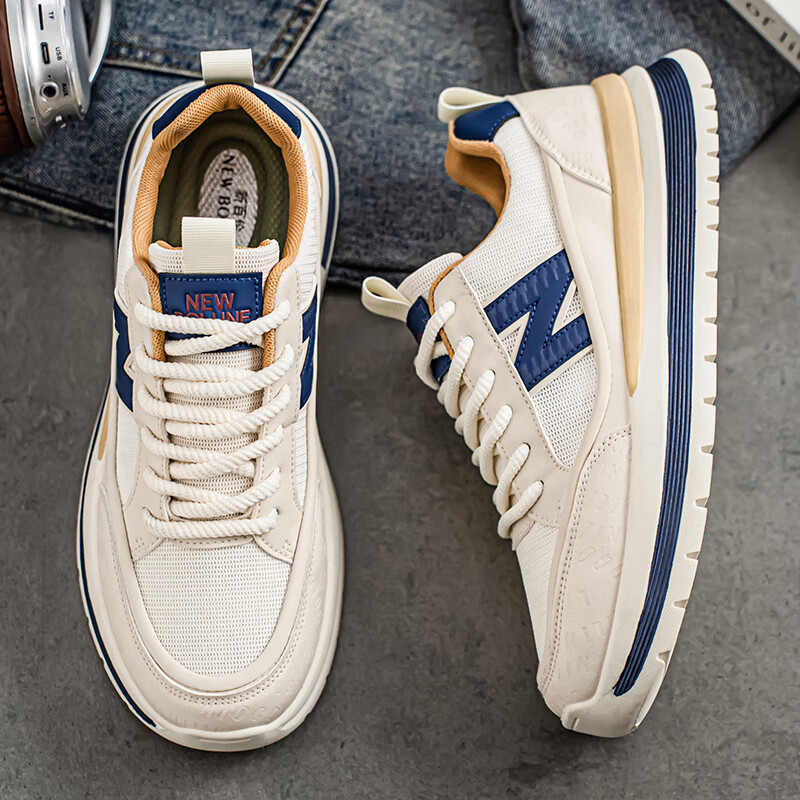 新百伦运动鞋男2025秋季新款跑步鞋板鞋透气夏季运动鞋软底轻便休闲黑色 白红 44