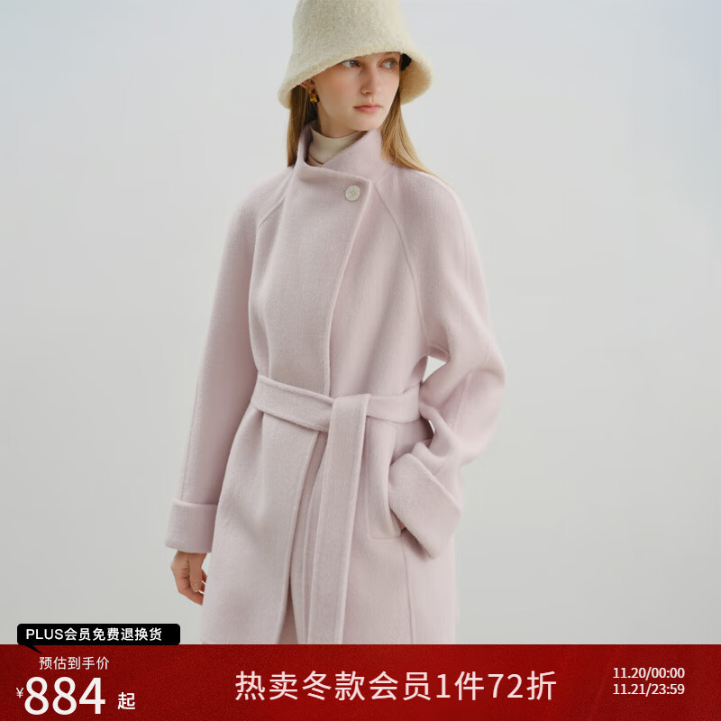 自巧巧制STUDIO 小个子双面驼绒大衣女2025新款桑蚕丝毛呢短外套 樱落粉 【骆驼绒桑蚕丝羊毛】 S （尺码：3）