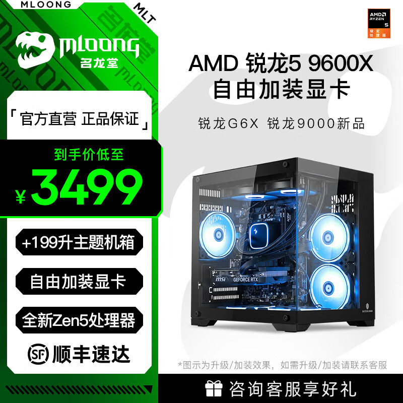 名龍?zhí)肁MD 銳龍 R5 9600X/RTX5060/RTX5060TI/RTX5070組裝電腦游戲主機(jī)全套臺(tái)式機(jī)準(zhǔn)系統(tǒng)三角洲電腦配置 基礎(chǔ)版R5 9600X/自由加裝顯卡 單主機(jī)