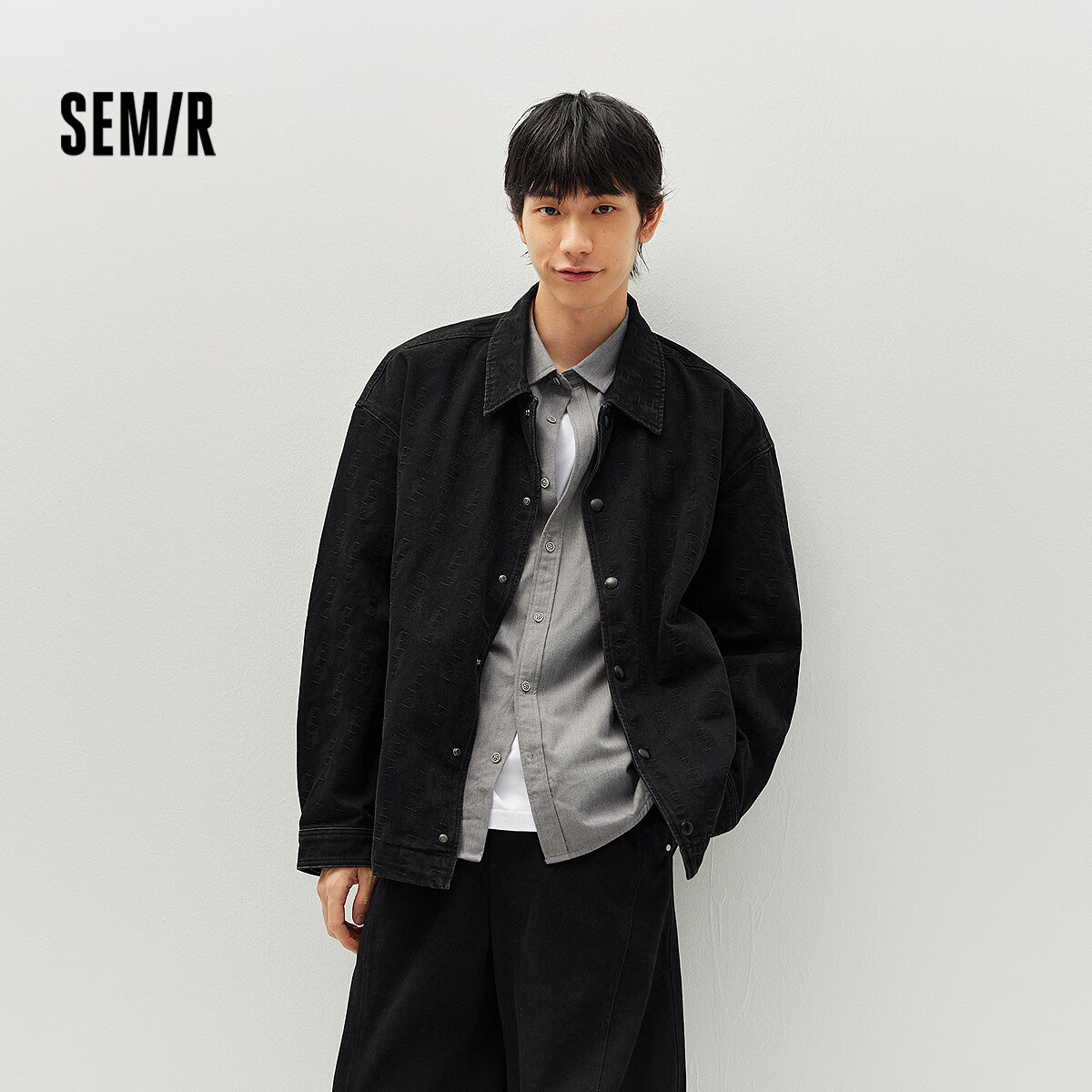 森马（Semir）夹克男春装提花肌理牛仔外套复古水洗宽松休闲服上衣103125108101