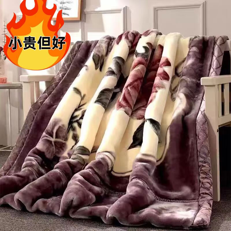 映棠2025新款双层拉舍尔毛毯冬季双人加绒加厚可水洗毛毯盖毯铺床毛毯 180220cm6斤 富贵花开豆沙