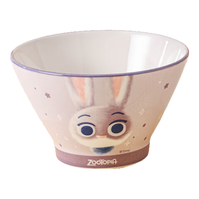 迪士尼(Disney)儿童卡通碗高颜值可微波釉下彩健康女生斗笠饭面碗 萌新5英寸斗笠碗【朱迪】