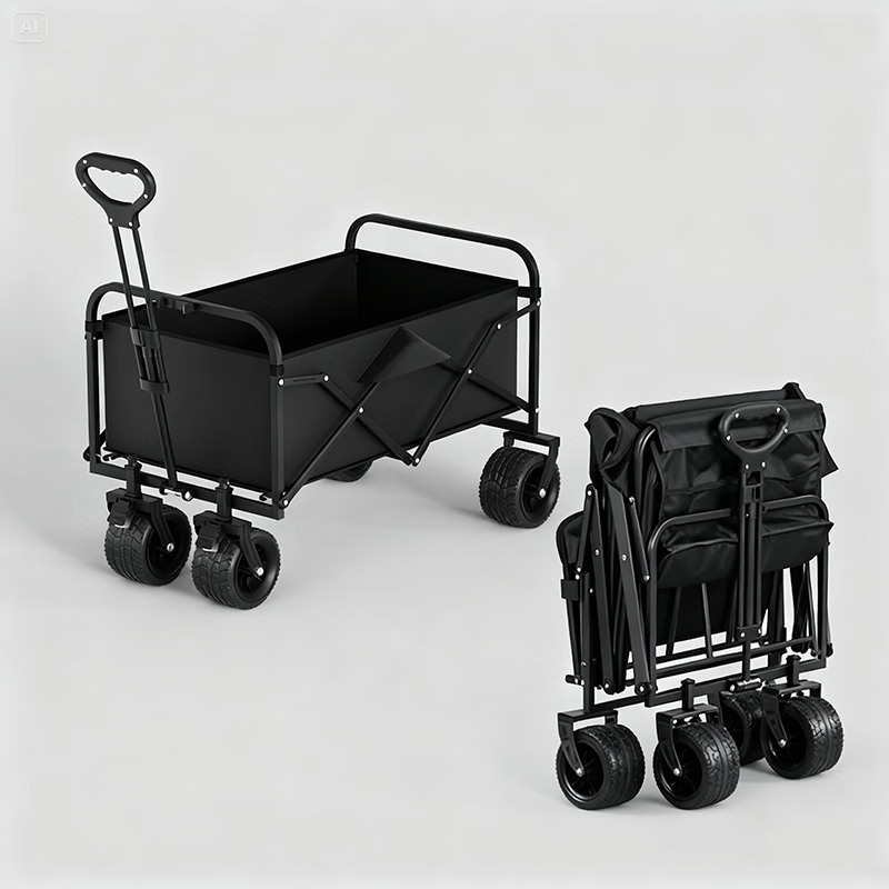 羚特游山者系列露营推车可折叠户外营地拉杆小拉车桌板野营车 曜石黑-平折露营车 150L 有刹车