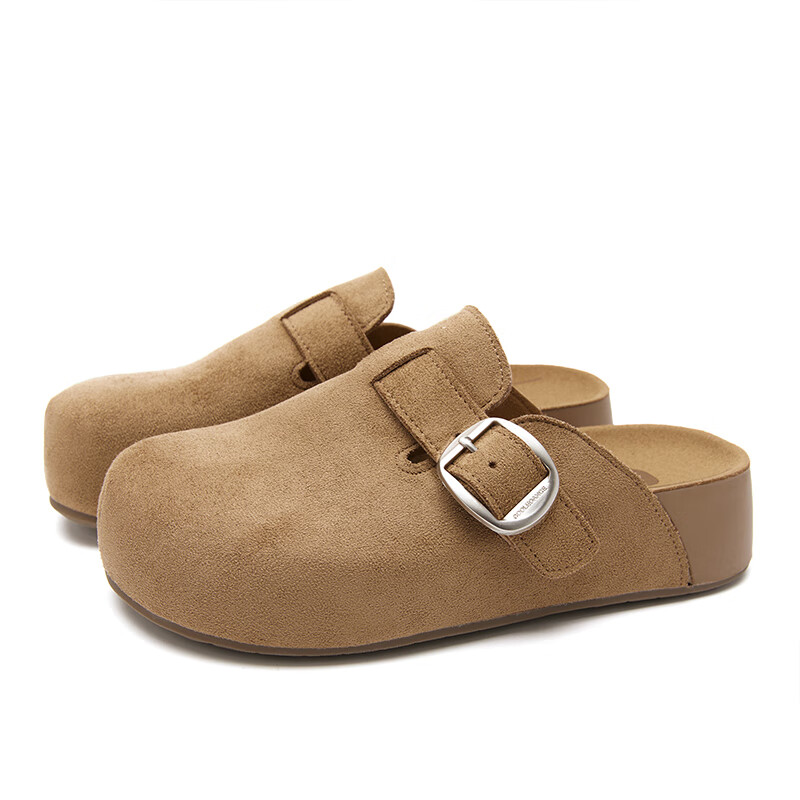 西遇（Westlink）厚底勃肯鞋女2025新款秋季圆头一脚蹬懒人鞋外穿增高半拖 卡其色 35/36/38预售2.5 36 (230)