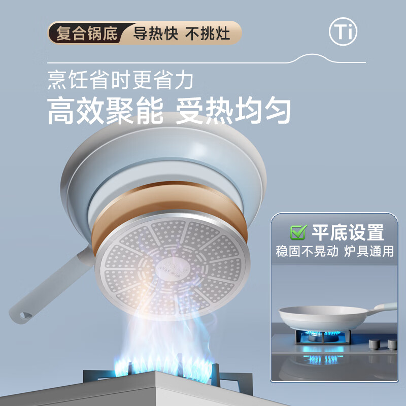 Debo 德铂有钛0涂层不沾煎锅锅家用煎蛋煎牛排锅26CM 爆款-贝肯迪渐变蓝煎锅 26cm