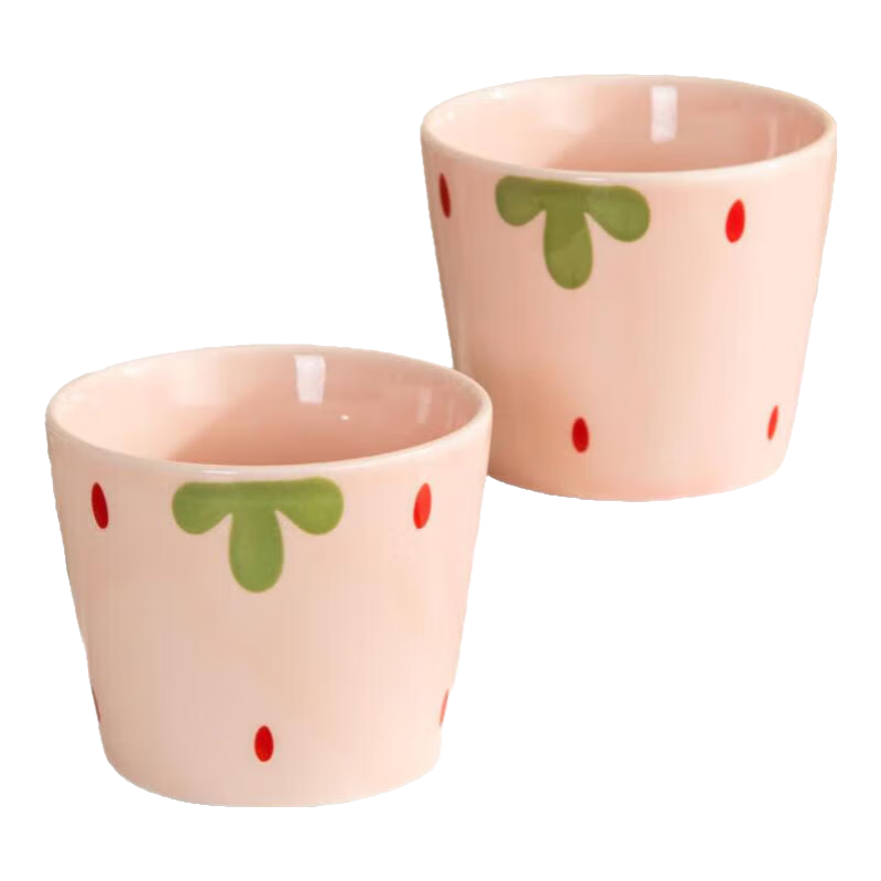 高颜值草莓陶瓷马克杯情侣咖啡杯250ML牛奶杯漱口杯耐高温釉下彩 【1个装】草莓陶瓷水杯-250ML