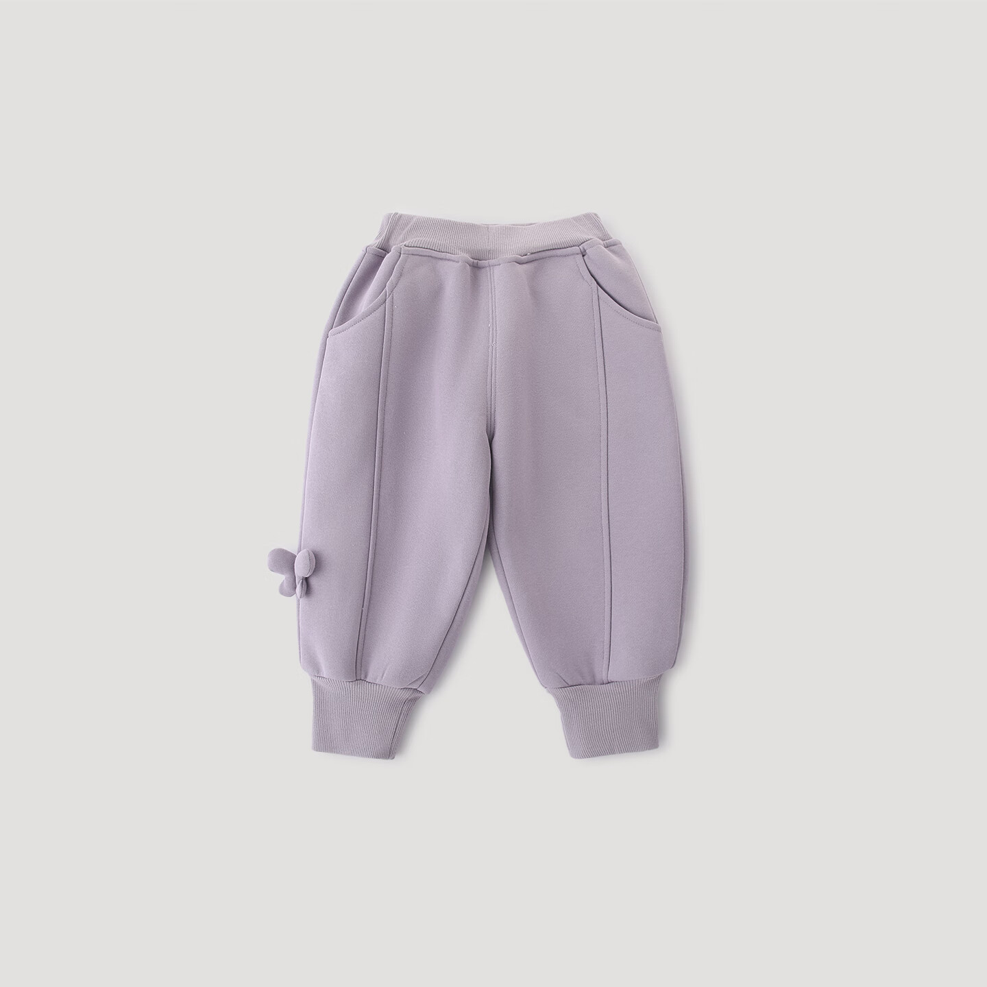 巴厘小猪儿童冬季保暖裤羊羔绒加厚男童长裤宝宝休闲裤运动裤女童加绒裤子 灰紫 100