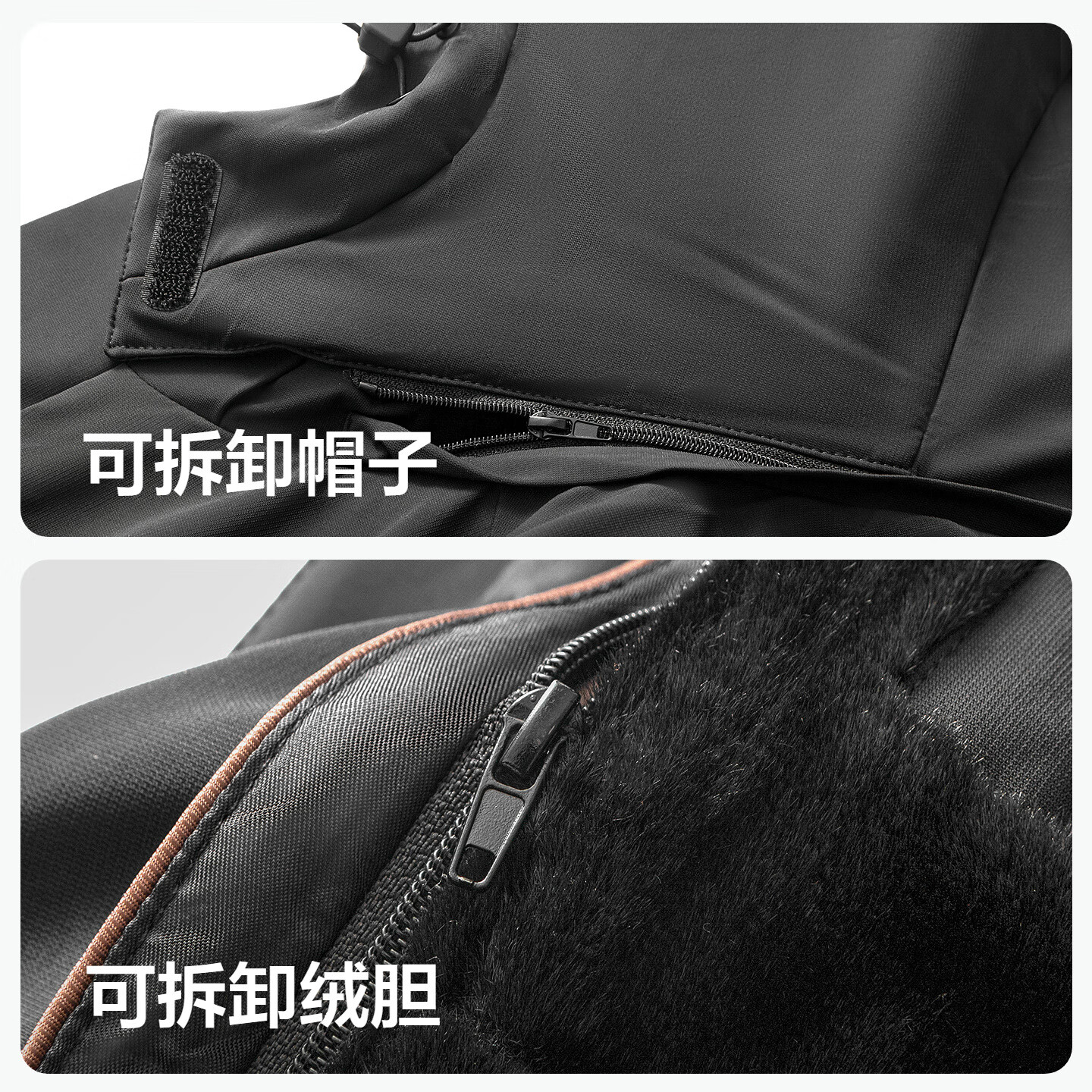 红豆加绒内胆羽绒服25秋冬新款保暖加绒加厚可拆卸帽外套羽绒服男 云墨黑S1 XL 180/100B 推荐70-77公斤