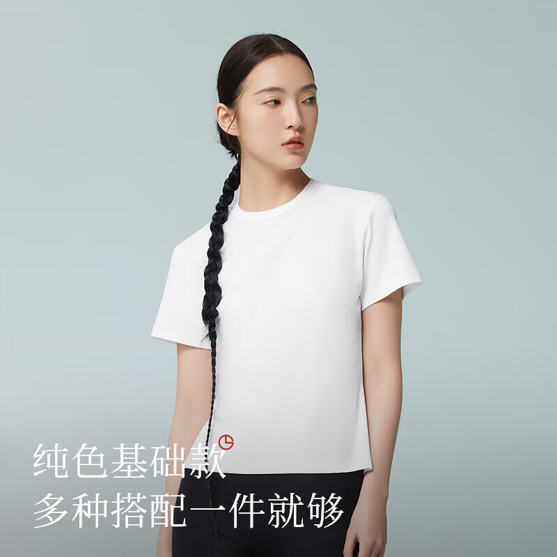 金利来（Goldlion）女士T恤女夏季长绒棉短袖舒适透气修身显瘦百搭罗纹打底衫纯色 花灰色 M (160) 建议拍大一码