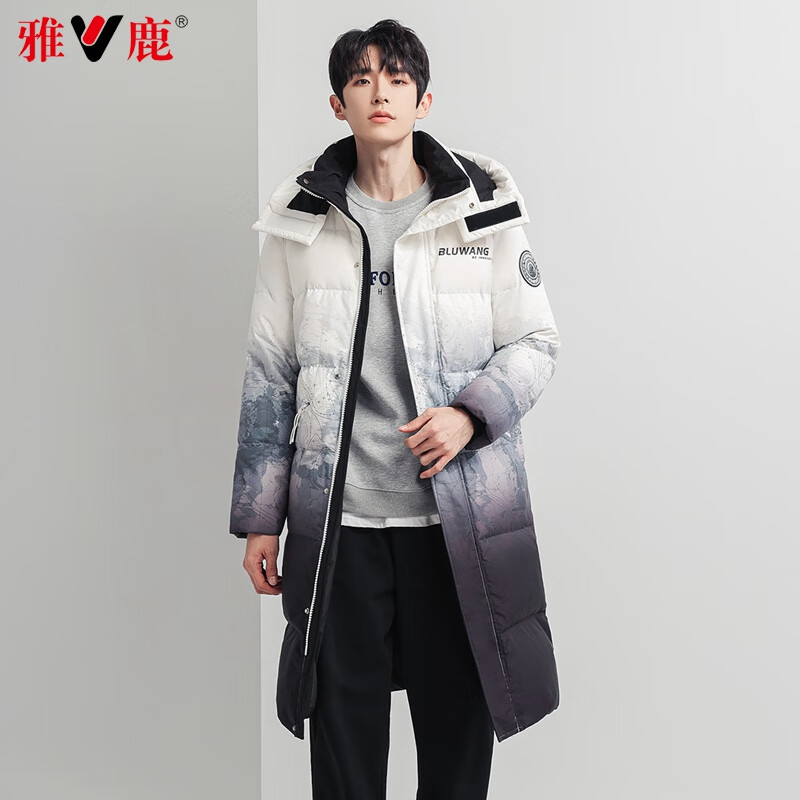 雅鹿羽绒服男女2025冬季新款迷彩加厚连帽保暖鸭绒长款时尚外套潮Q 渐变花色男款 M 170 推荐125-145斤