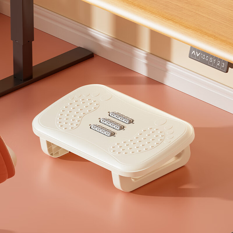 旻胜脚踏凳办公室桌下搁脚凳放腿按摩一体凳防跷二郎腿脚踩凳垫脚防滑 奶油白【带按摩滚轮+防滑贴】