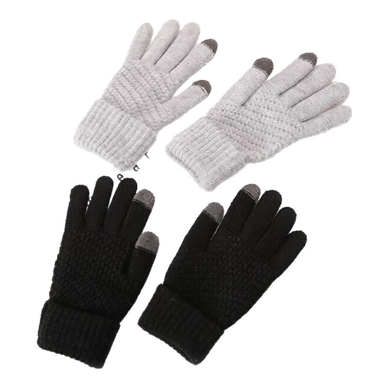 可触屏骑行保暖手套户外运动女加绒加厚棉防寒毛线手套秋冬男耐用 黑色【双指触屏 亲肤保暖】 均码