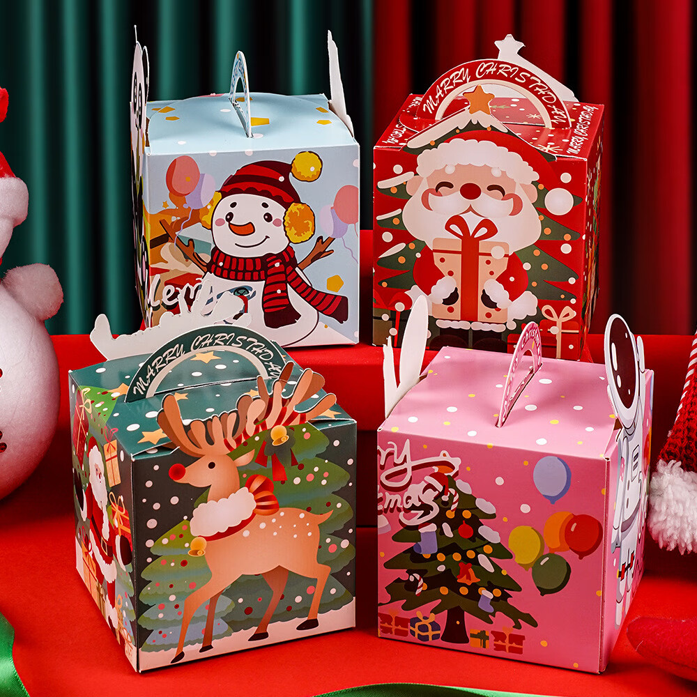 新款圣诞苹果盒平安夜苹果礼盒圣诞节包装盒儿童糖果礼品袋礼物盒 镂空款40个混发