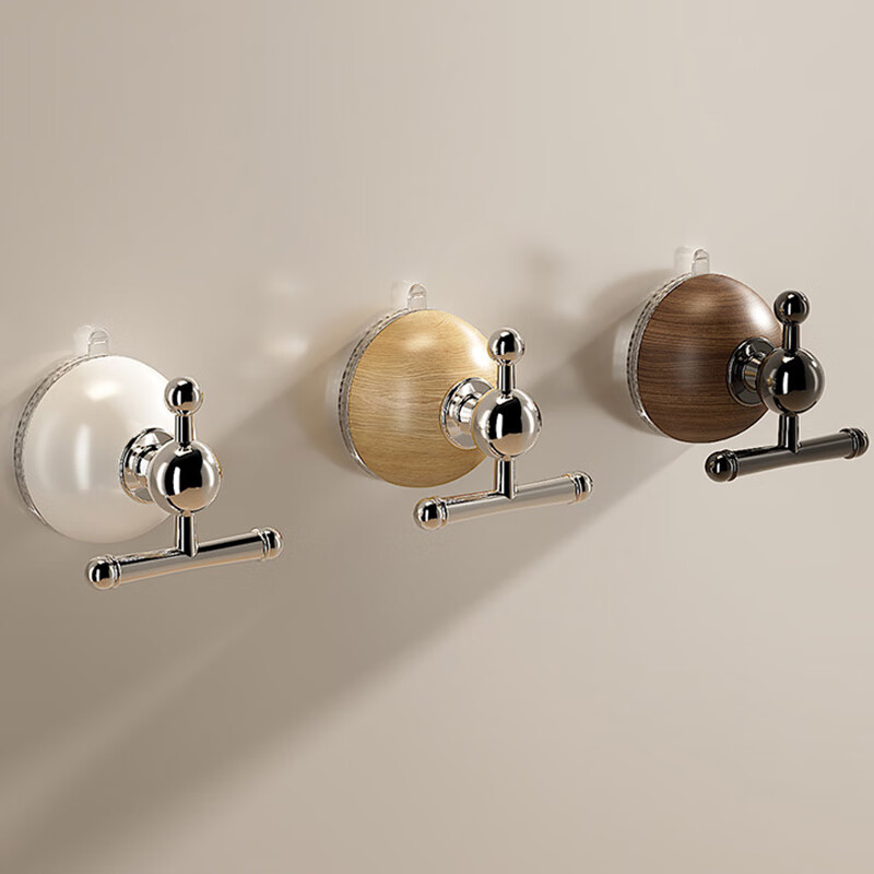 吱凡日本吸盘式真空挂钩强力承重无痕免打孔浴室卫生间挂衣钩旋转粘钩 【3个装】月光白+胡桃木色+原木色