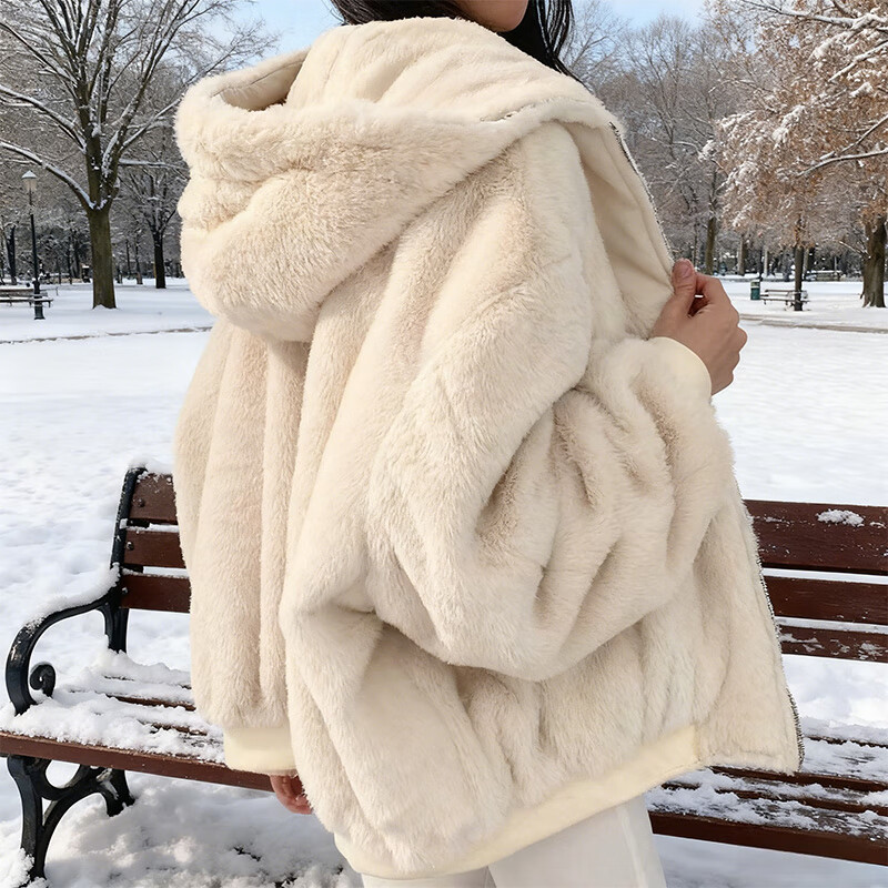 啄木鸟加绒加厚两面穿羊羔绒外套2025秋冬新款宽松连帽棉衣上衣女棉服 蓝色 （双面穿高品质） 加绒 M 110-130斤