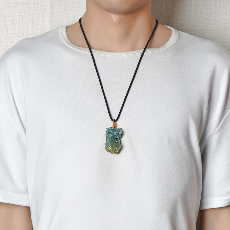 神翠鸟女神节好礼翡翠貔貅吊坠 男士飘黄翡玉貔貅玉石玉坠挂件配绳子 款十 QYF3866q