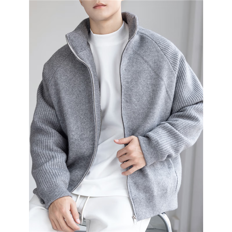 90%白鸭绒保暖针织羽绒服男士立领毛衣冬季新款宽松大码休闲外套 灰色 591 【90%白鸭绒】 3XL 建议 186-205斤