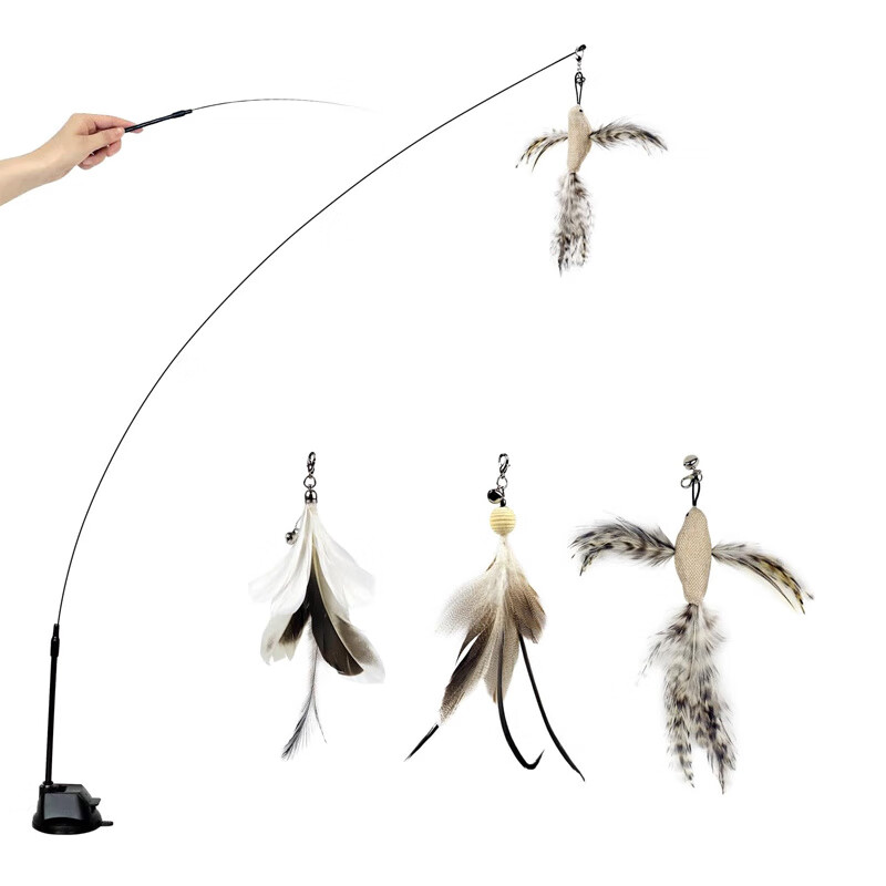 田田貓吸盤逗貓棒自嗨解悶神器貓咪懶人自動(dòng)逗貓玩具帶鈴鐺耐咬 吸盤套裝(吸盤底座*1，逗貓棒*1，替換頭×3)