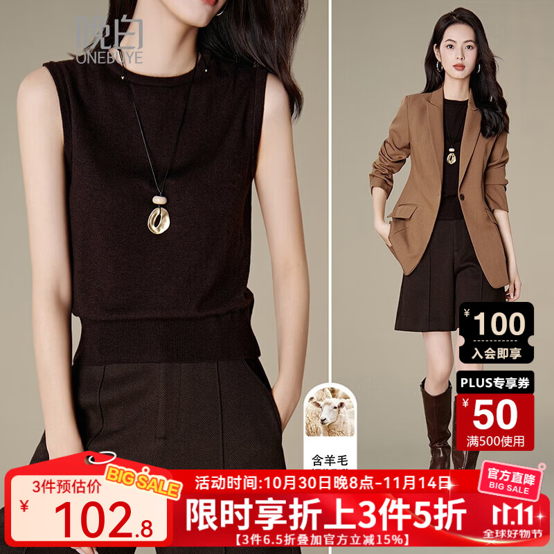 晚白【新品】2025秋款高级感打底内搭上衣气质修身百搭针织背心女 黑咖色 S