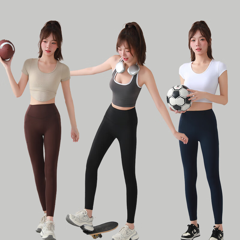 猫人口袋鲨鱼裤女秋冬磨毛外穿2025新款高腰提臀健身瑜伽打底裤 黑色 XL 建议体重125-140斤