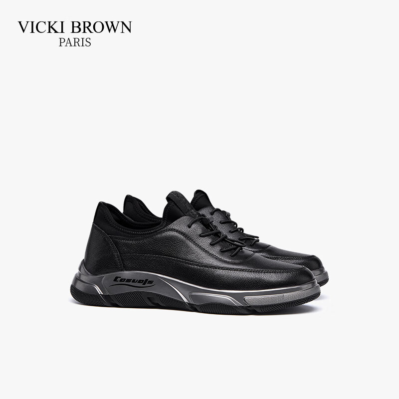 未毕（VICKI BROWN）法国品牌VB男鞋【升腾系列】舒适透气商务皮鞋防滑户外运动休闲鞋 黑色 40 (250mm) 欧码
