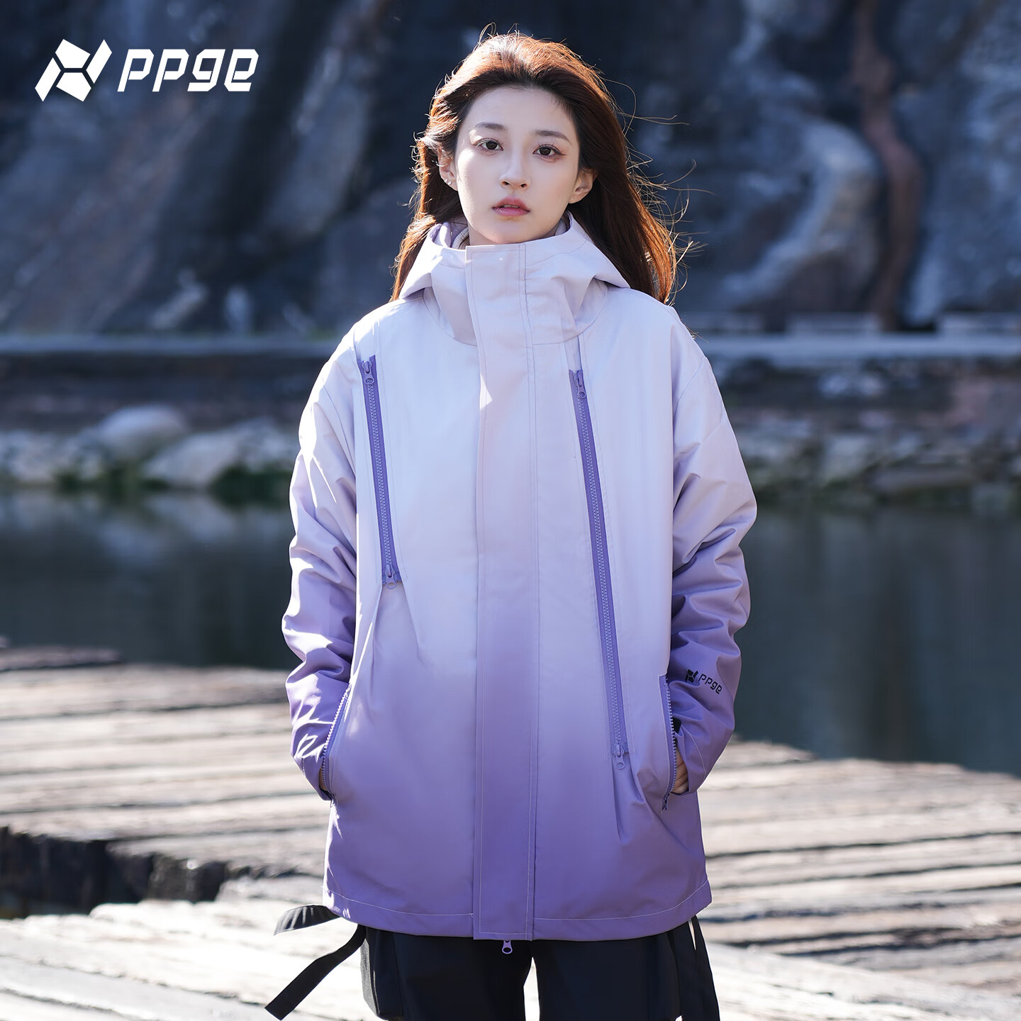 PPGE三合一冲锋夹克防风防泼水户外高级渐变双色晕染上衣男女同款外套 高级渐变-凝夜紫三合一 S (165/84A)