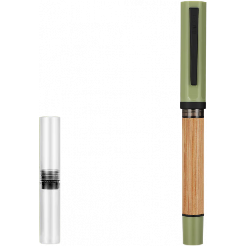 金豪（Jinhao）鋼筆木桿森系原木風實木筆桿學生成人正姿練字專用男士女士精致高顏值女生小學生硬筆可替換墨囊 橡木-草綠筆筒裝 EF：0.38mm送墨囊10支_標配_明尖