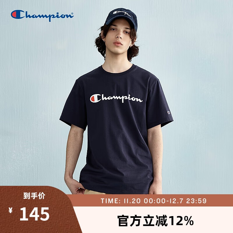 Champion冠军情侣短袖新款美式潮牌t恤宽松休闲纯棉上衣 藏青色 XL