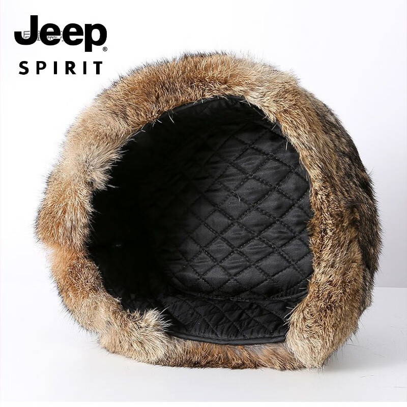 JEEP SPIRIT吉普真皮雷锋帽冬季男兔毛帽子男士冬天保暖户外防寒老年 黑色+真兔毛整皮制作+99%人选择 L码(54--56)