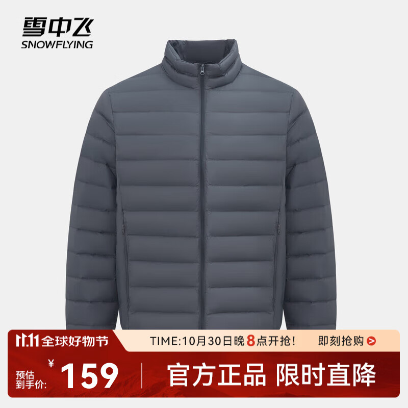 雪中飞男女立领秋羽绒百搭轻薄鸭绒立领修身轻盈隐藏式口袋 朱墨灰|8C83-男 L 175/96A