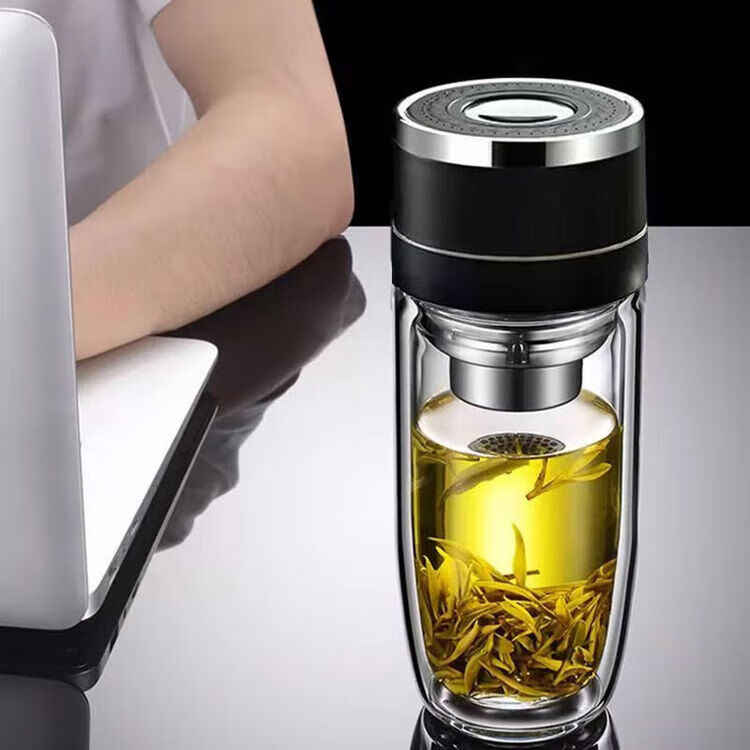 鹅蛋杯玻璃杯双层茶水分离大容量双层水杯茶杯 红色皮纹鹅蛋杯1只装