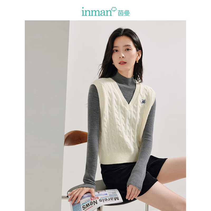 先领100-50卷 茵曼服饰合集 119元 针织马甲V领毛衣 - 线报酷