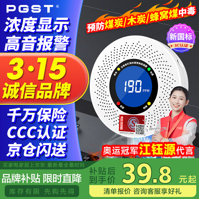 PGST 一氧化碳报警器 CO探测器 煤炉烧炭警报器 气体泄漏检报警器