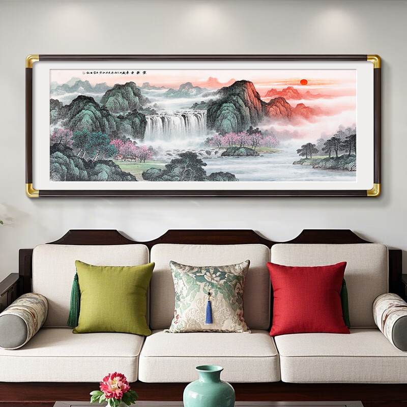 笔耕紫气东来挂画新中式客厅沙发背景墙装饰画东墙山水画靠山风景壁画 S1-紫气东来 40*100cm【实木边框】