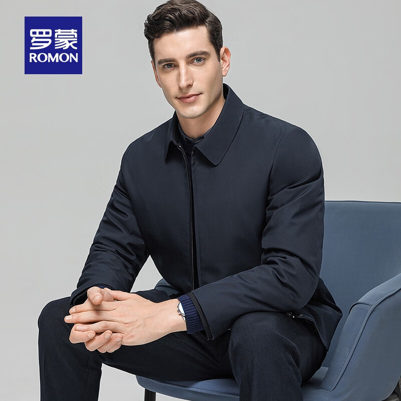 罗蒙(ROMON)鹅绒羽绒服男新款中老年爸爸装可拆卸内胆羽绒外套加厚保暖干部装 藏青 【可拆卸内胆】 XL 180(建议135-150斤)