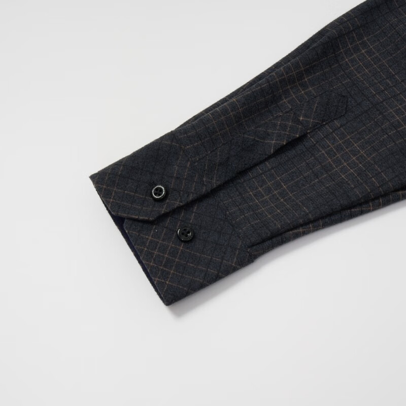 保罗·彼得（PAULO PEDRO）专柜同款 男士加绒厚款简约百搭职场百搭格子衬衫MMCD58680 灰色 3XL (190) 180-200斤