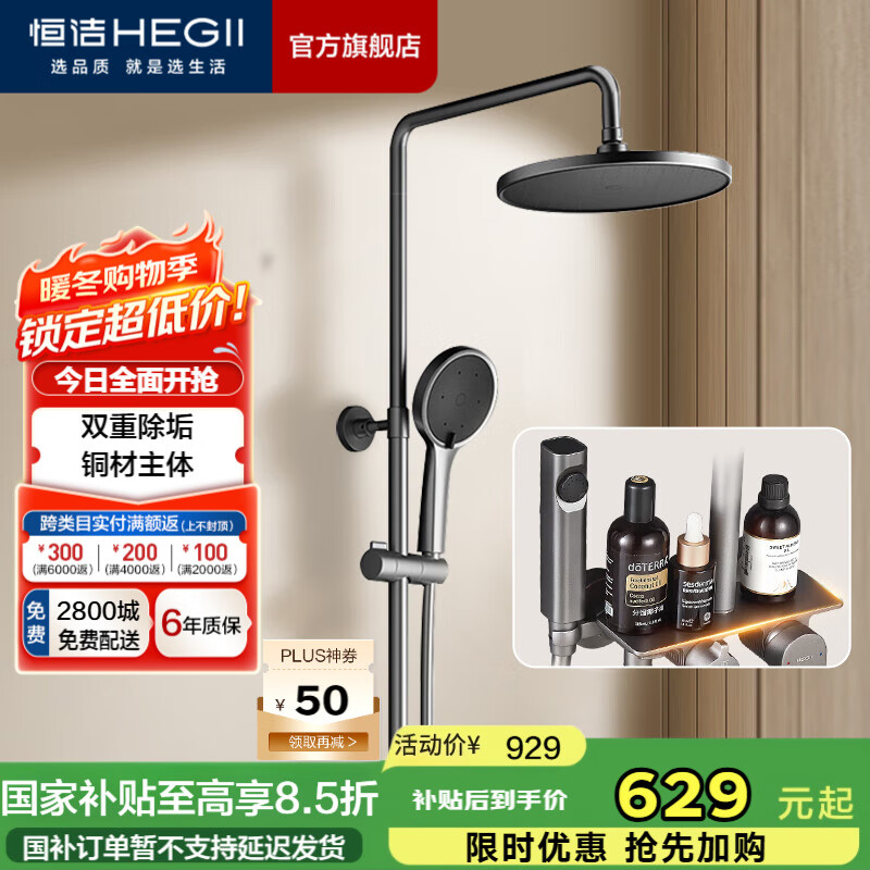恒洁淋浴花洒全套精铜主体可升降易除垢喷头花洒套装 【爆款精铜主体】HMF950-333B-SH