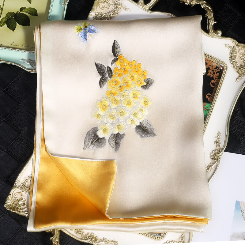 吳蠶里（WUCANLI）圍巾女配旗袍披肩披風(fēng)時尚洋氣蘇州蘇繡絲巾 金色