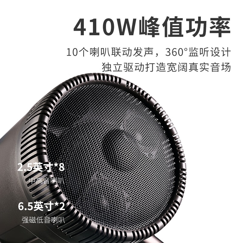 铃锐科技玲锐2101-D10蓝牙音箱户外便携K歌音响大音量高保真家庭影院功放一体机家庭娱乐KTV适用吉他萨克斯 木纹金(折叠麦+无线麦克风*2)