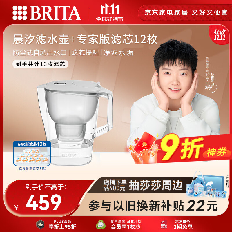 碧然德（BRITA）过滤净水器 家用滤水壶 Kalea 晨汐系列XL 3.5L（灰）+专家版滤芯12枚（含组套）