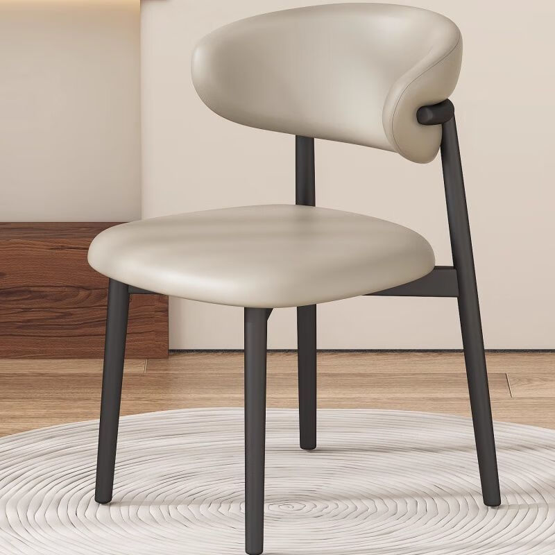 欣慕雅北欧简约餐椅轻奢家用现代酒店靠背餐桌椅休闲餐厅靠背椅网红椅子 米白色 黑色一体碳素钢框架 出口品质-破损包赔【加粗框架 加厚舒适坐垫】