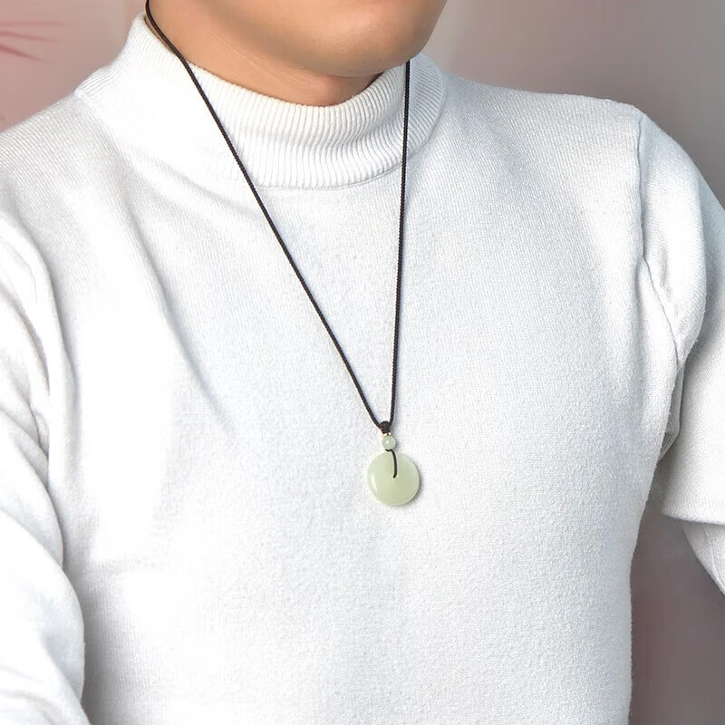 神翠鸟心意好礼和田玉平安扣吊坠男女款青色平安扣玉坠带绳证书礼盒  【素青白润约24mm】QZH0180i