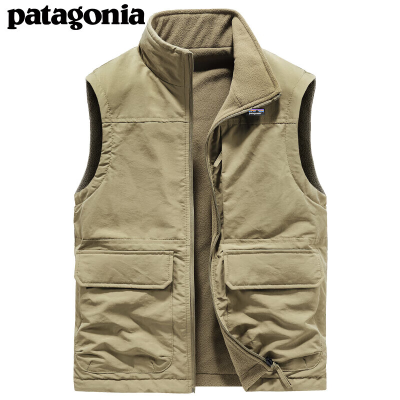 巴塔哥尼亚（Patagonia）秋冬季男士保暖耐磨抓绒马甲户外运动休闲旅行徒步登山钓鱼抓绒衣 深卡其色 2XL