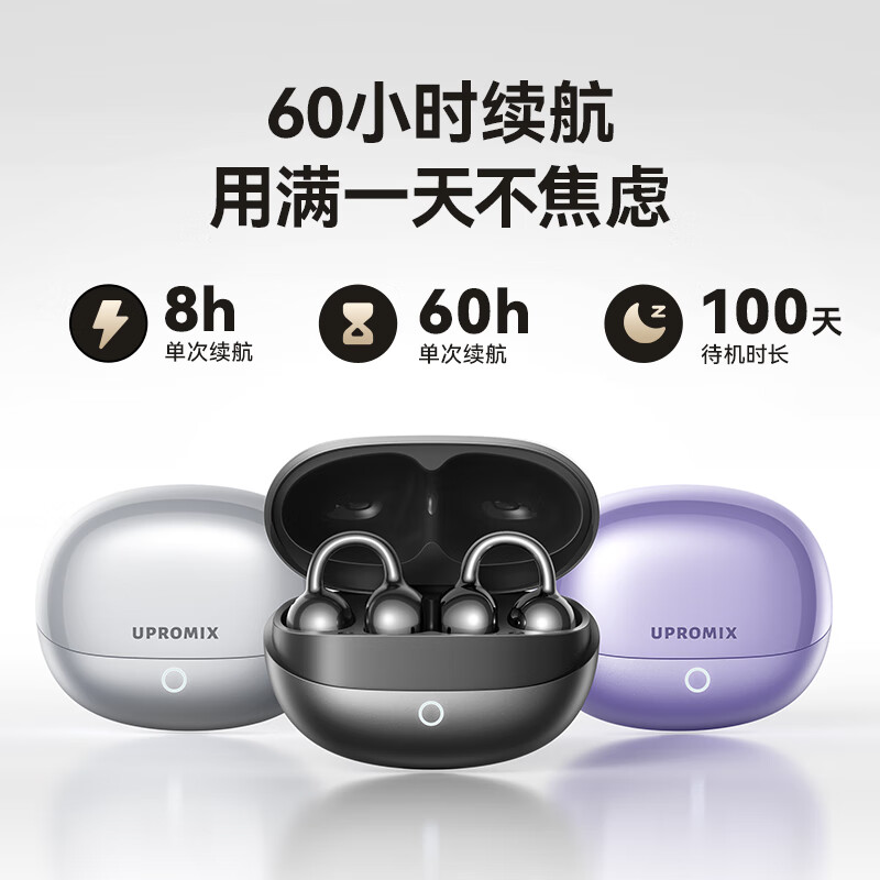 UPROMIX【2025最新款|哈曼卡顿级】AI耳夹式蓝牙耳机骨传导概念不入耳运动长续航无线开放式挂耳适用华为 【AI版】星空黑丨舒适稳固佩戴丨声波聚焦0漏音 【全兼容型号】适用于苹果华为安卓